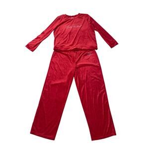 Juicy Couture Red Rhinestone Velour Y2K Holiday 2 Piece Pajama Lounge Set Sz XL
